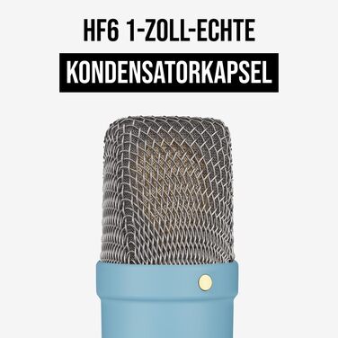 Студійний конденсаторний мікрофон RØDE NT1 Signature Series з великою діафрагмою, шок-маунтом, поп-фільтром і XLR-кабелем для музики, вокалу, стрімінгу та подкастингу, синій
