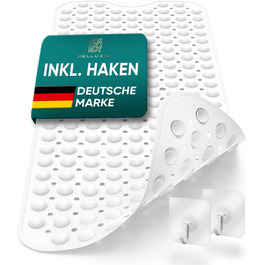 Протиковзкий килимок для ванни Delluxia 100×40 см, білий, BPA Free, з 2 гачками