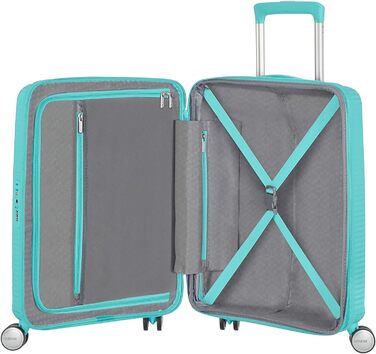 Чемодан American Tourister Soundbox Spinner S, розширюваний, 55 см, 35.5/41 л, синій, з TSA-замком, ручна поклажа