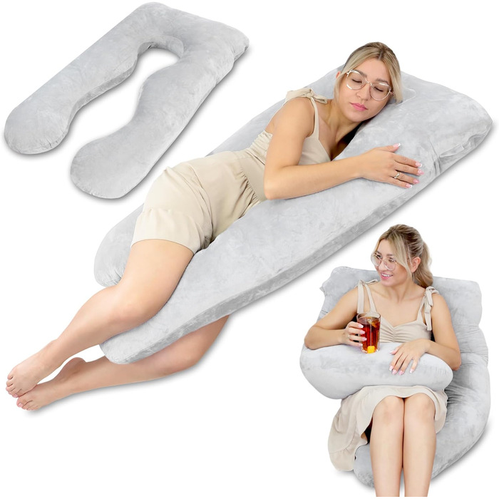 Подушка для вагітних та годування Totsy Baby XXL, U-подібна, 135 см, знімний чохол, сірий, ортопедична подушка для сну та підтримки