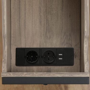 HOOBRO приліжковий столик з flip-top, з USB-зарядкою, вузький стіл для вітальні та спальні, стійкий, сірий з чорним