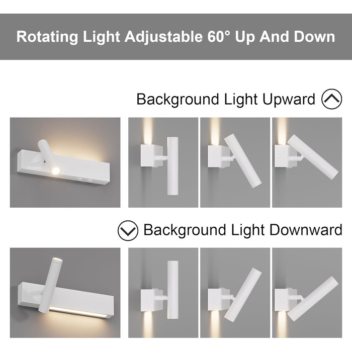 Світильник Klighten LED настінний, 2 шт, 3W+3W, 3000K, чорний алюміній, 2 плафони, 330° обертання, 60° регулювання, для спальні, тепле біле світло, з двома вимикачами