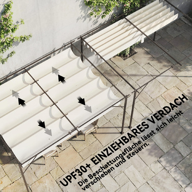 Тerasna Dachka Pergola приблизно 4x3м - Накриття для тераси з регульованим дахом, кріплення до стіни, захист від УФ-випромінювання 30+, кремовий білий
