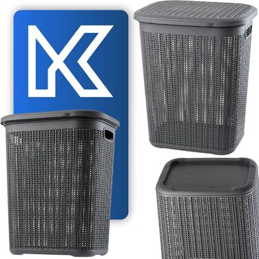 KADAX кошик для білизни 50 л з кришкою, пластиковий, багатофункціональний, для ванної, одягу, іграшок, антрацит