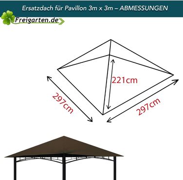 Заміна даху для павільйону 3x3 м freigarten.de, водонепроникний, панама ПВХ 370г/м², модель 3, коричневий, антик