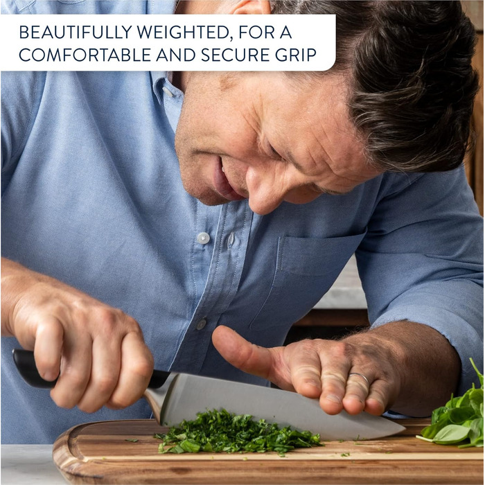 Набір кухонних ножів з підставкою Jamie Oliver by Tefal (5 ножів + блок), сталь з криозагартуванням, дерево акації, коричневий, K267S556