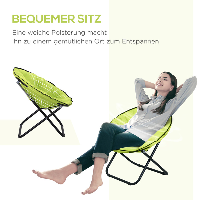 Outsunny Camping Chair Складне кемпінгове крісло зі спинкою, складне крісло до 120 кг, м'яке місячне крісло дуже широке, розкладне крісло Вуличне крісло для саду, балкона, кемпінгу, жовтий