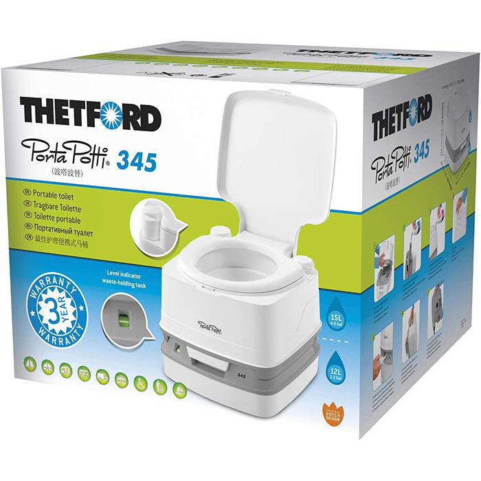 Портативна туалет Thetford Qube, біло-сіра, 330x383x427 мм (Porta Potti 345, Single)