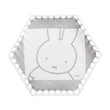 Дитячий манеж шестикутний roba з вкладкою Miffy, 3-рівневе регулювання, мобільний дерев'яний білий манеж на колесах