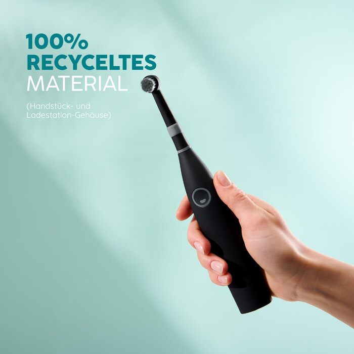 Електрична зубна щітка Happybrush Eco R2 - екологічна, з ротаційним механізмом, чорна, з 3 насадками та пастою. Рекомендовано експертами.