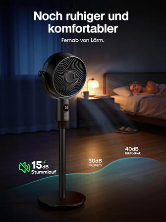 Вентилятор підлоговий Leiser 80°+90° з пультом, 1444 м³/год, 3 швидкості, таймер 12 год, регульована висота, синій