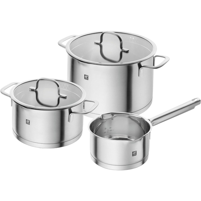 Набір каструль ZWILLING TrueFlow, 3 предмети, зливна функція, для індукції, нержавіюча сталь, сріблястий