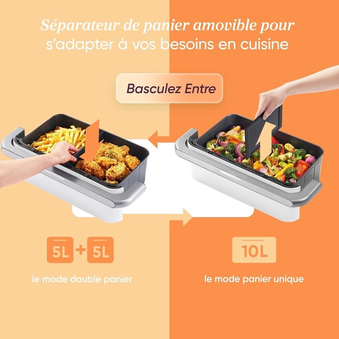 Аерофритюрниця з двома чашами COSORI Dual Blaze TwinFry 10 л, керамічне антипригарне покриття, 4 нагрівальні елементи, до 240°C, колір кремовий білий