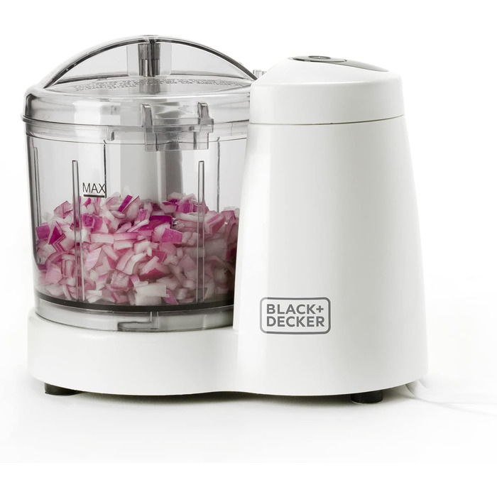 Подрібнювач Black+Decker BXCH120E, 120 Вт, 350 мл, 1 швидкість, нержавіючі леза, просте очищення, біло-сірий