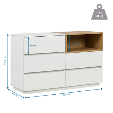 Комод-тумба MELMO S 120x40x76 см, 5 шухляд, білий/дуб, hjh LIVING