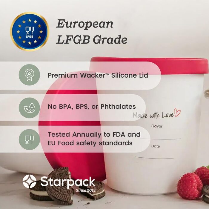 Контейнери для морозива StarPack 'Freeze The Day' 2 шт, 1 квирта, силіконові кришки, BPA-free, багаторазові, штабельовані, колір: шавлія та рожевий