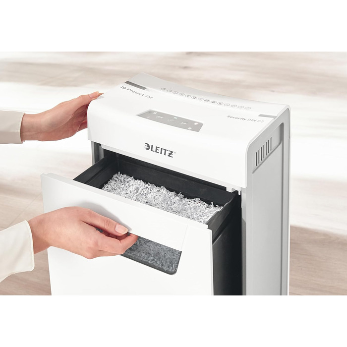 Leitz IQ 10X Premium Protect: Шредер для документів P4, 8 листів, частинковий різання, білий, для офісу та дому, сертифікований TÜV+GS