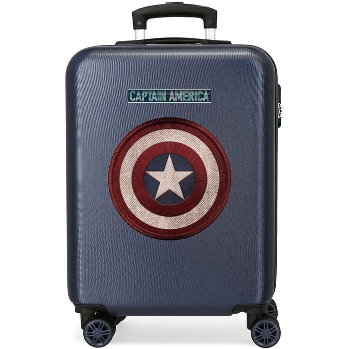 Кабінний чемодан Marvel Avengers Капітан Америка, синій, 38x55x20 см, жорсткий ABS, кодовий замок, 34 л, 2,6 кг, 4 подвійних колеса, ручна поклажа