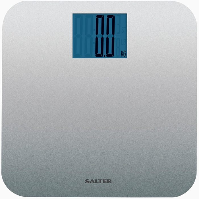 Електронна вага Salter 9075 Premium Max 250кг, велика платформа, LCD дисплей, для твердих і килимових підлог, батарейки в комплекті, срібляста