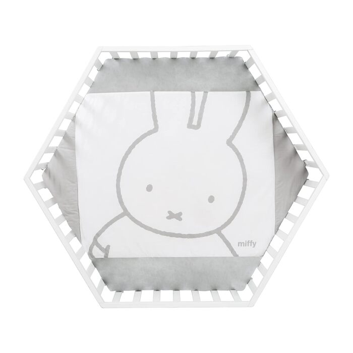 Дитячий манеж шестикутний roba з вкладкою Miffy, 3-рівневе регулювання, мобільний дерев'яний білий манеж на колесах