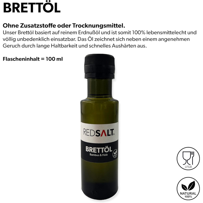 REDSALT® Набір для догляду та ремонту бамбукових і дерев'яних кухонних дощок – харчове масло для деревини, безбарвне, екологічне, подарунок для будь-якої обробної дошки