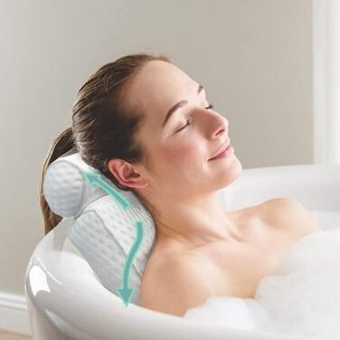 Подушка для ванни з піни Memory Foam, біла, з присосками, 4D вентиляція, 6 присосок, для шиї та спини