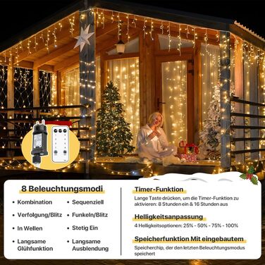 Світлодіодна гірлянда-завіса MAGGIFT Eisregen (5м, 200 LED) для вулиці та дому, водонепроникна IP44, з пультом, таймером та 8 режимами освітлення