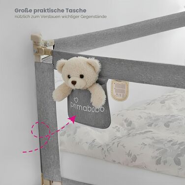 Комплект захисних бортиків для дитячого ліжка Primabobo (3 шт: 2x200 см + 1x160 см), сірий — захист від випадіння з ліжка з малюнком