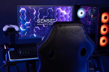 Ігрове крісло SENSE7 Prism, ергономічне, з гойдалкою, м’які підлокітники, PU-шкіра, офісне крісло до 120 кг, чорне