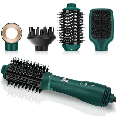 4-в-1 набір гарячих щіток PARWIN PRO BEAUTY, стайлер: фен-щітка, щітка для завивки, 4 насадки для сушіння, випрямлення, об'єму та укладання, іонна технологія, професійний, зелений