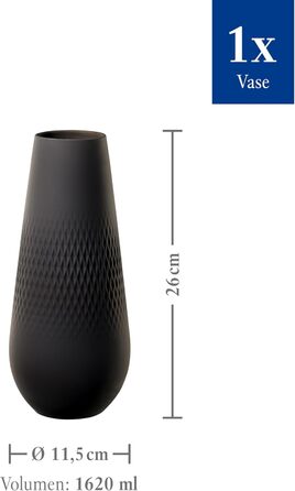 Villeroy & Boch ваза Manufacture Noir, чорна матова, кераміка, 3 шт., для пампасу, велика, преміум-якість