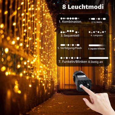 Світлодіодна гірлянда для вулиці 60м 530 LED, тепло-біла світлодіодна ілюмінація з таймером та 8 режимами, водонепроникна IP44 для саду, балкона та новорічного декору
