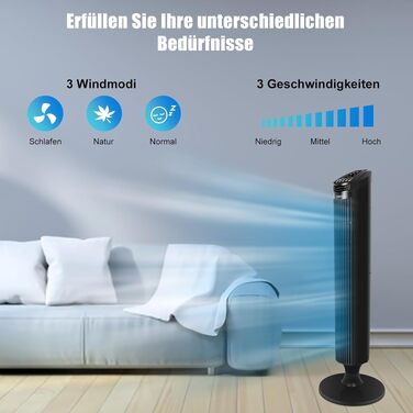 Вежа-вентилятор Turmventilator з пультом, 3 швидкості, авто-функція, 70° осциляція, таймер 7.5 год, електричний, 84 см