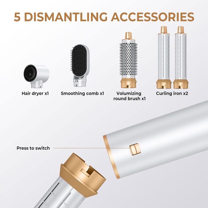 MogaWave Air Styler Pro 6 в 1: Фен-щітка, стайлер для волосся 1000W (білий)