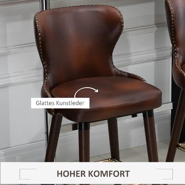 Комплект з 2 барних стільців HOMCOM з підніжкою і спинкою, бістро-стілець для кухні та їдальні, штучна шкіра, коричневий, 52x53x101 см