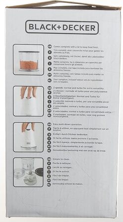 Подрібнювач BLACK+DECKER BXCH260E, 260 Вт, 500 мл, 2 швидкості, нержавіюча сталь, білий, для змішування та подрібнення, з кришкою для зберігання