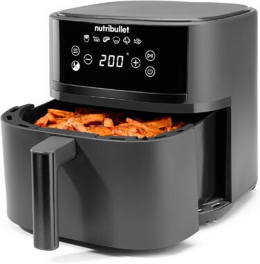 Аерофритюрниця nutribullet Crisplite NBA0611DG, 6 л, 1700 Вт, сенсорне керування, 6 програм, без PFAS, матовий чорний