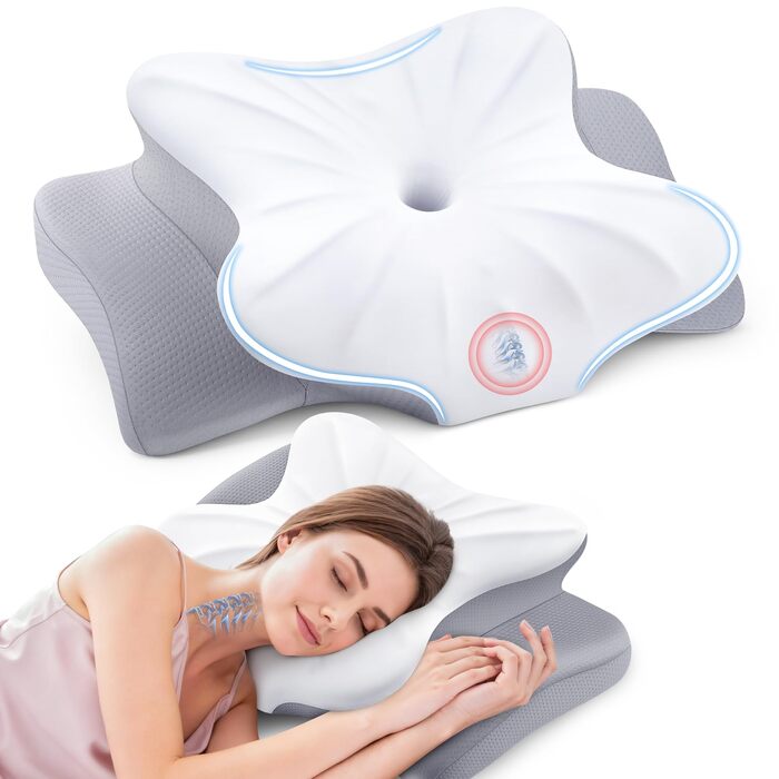 Ортопедична подушка для шиї з піни Memory Foam біла - для сну та зняття болю у шиї та спині