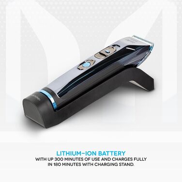 Професійна машинка для стрижки волосся GAMMA+ Empyre для чоловіків, 3-швидкісний ротаційний мотор, керамічне біле лезо, автономність 300 хв, бездротова, регульоване лезо, база для зарядки, 4 насадки-гребені
