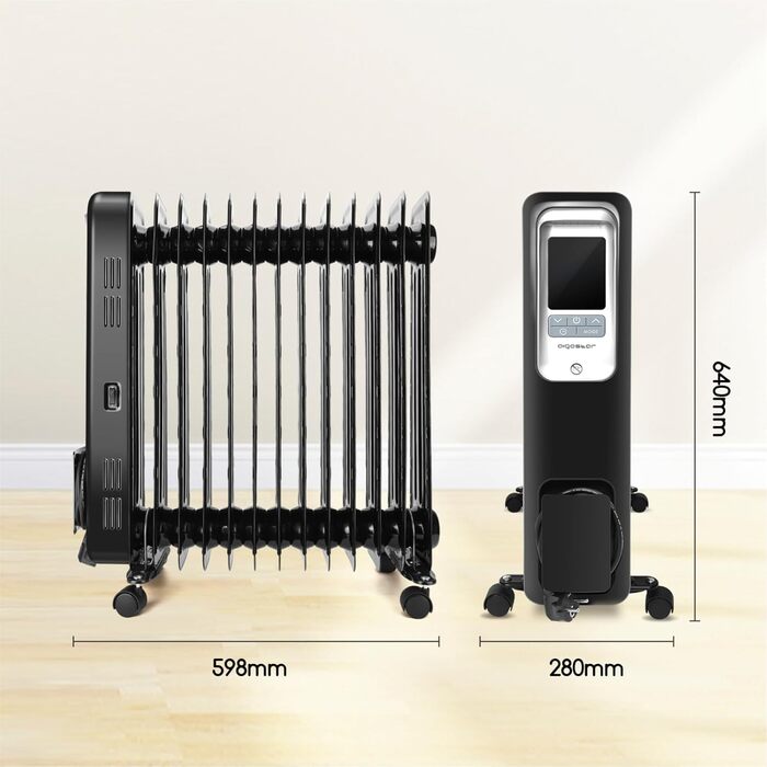 Електричний масляний радіатор Aigostar Oil Monster 33JHH 2500W з LCD-дисплеєм та термостатом