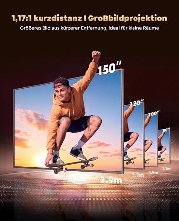 Smart Beamer 4K з Google TV та Bluetooth: LED проєктор для дому та вулиці з автофокусом, HDR10, WiFi, 360° обертання, підтримка HDMI