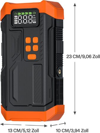 Пусковий пристрій (бустер) Povasee Starthilfe Powerbank 5000A для автомобіля (бензин/дизель до 10л), 12V з LCD-дисплеєм, USB-портами та LED-ліхтарем, помаранчевий