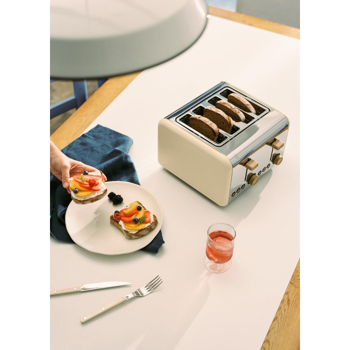 Тостер CREATE TOAST Retro Doble - 6 режимів, піддон для крихт, розморожування, підігрів, 2 широкі слоти, 750W (пісочний)