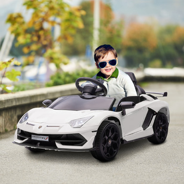 Електромобіль HOMCOM для дітей, ліцензійна модель Lamborghini Aventador, з дверима-метеликами, музикою, звуком клаксона, для дітей віком 3-5 років, білий