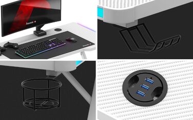 Геймерський стіл Huzaro Hero 2.5 120x60 см, RGB LED підсвітка, USB, тримачі для напоїв і навушників, карбонова стільниця, чорний