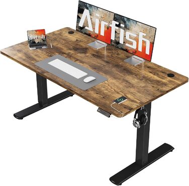Airfish електричний стіл з регулюванням висоти 140x60 см, з USB, пам'яттю, коричневий