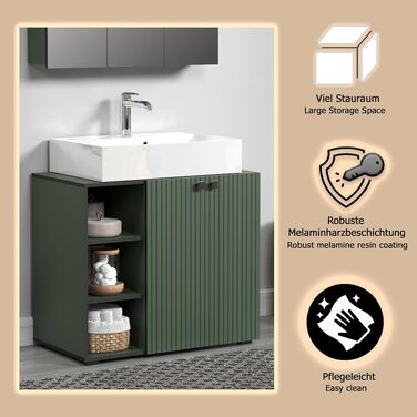 Тумба під раковину на колесах PureBliss від trendteam smart living, 80x64x42 см, зелена — з 2 відкритими полицями, стійка до подряпин, металеві ручки