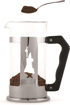 Френч-прес Bialetti Preziosa 1 л, скло та нержавійка, для кави та чаю, 8 чашок, сріблястий, підходить для посудомийки