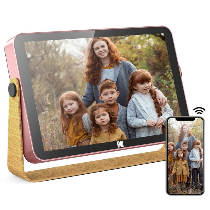 Цифровий фоторушій Kodak 10 дюймів з акумулятором, WiFi, 16 GB, IPS HD сенсорний екран, рожевий. Діліться фотографіями з родиною та друзями через додаток.