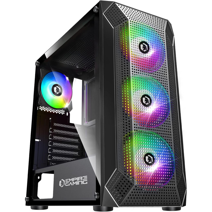 Ігровий корпус для ПК EMPIRE GAMING Ruby ARGB, середній Tower ATX/MATX/ITX, 4 вентилятори 120 мм, адресне підсвічування RGB, акрилова бічна панель, чорний